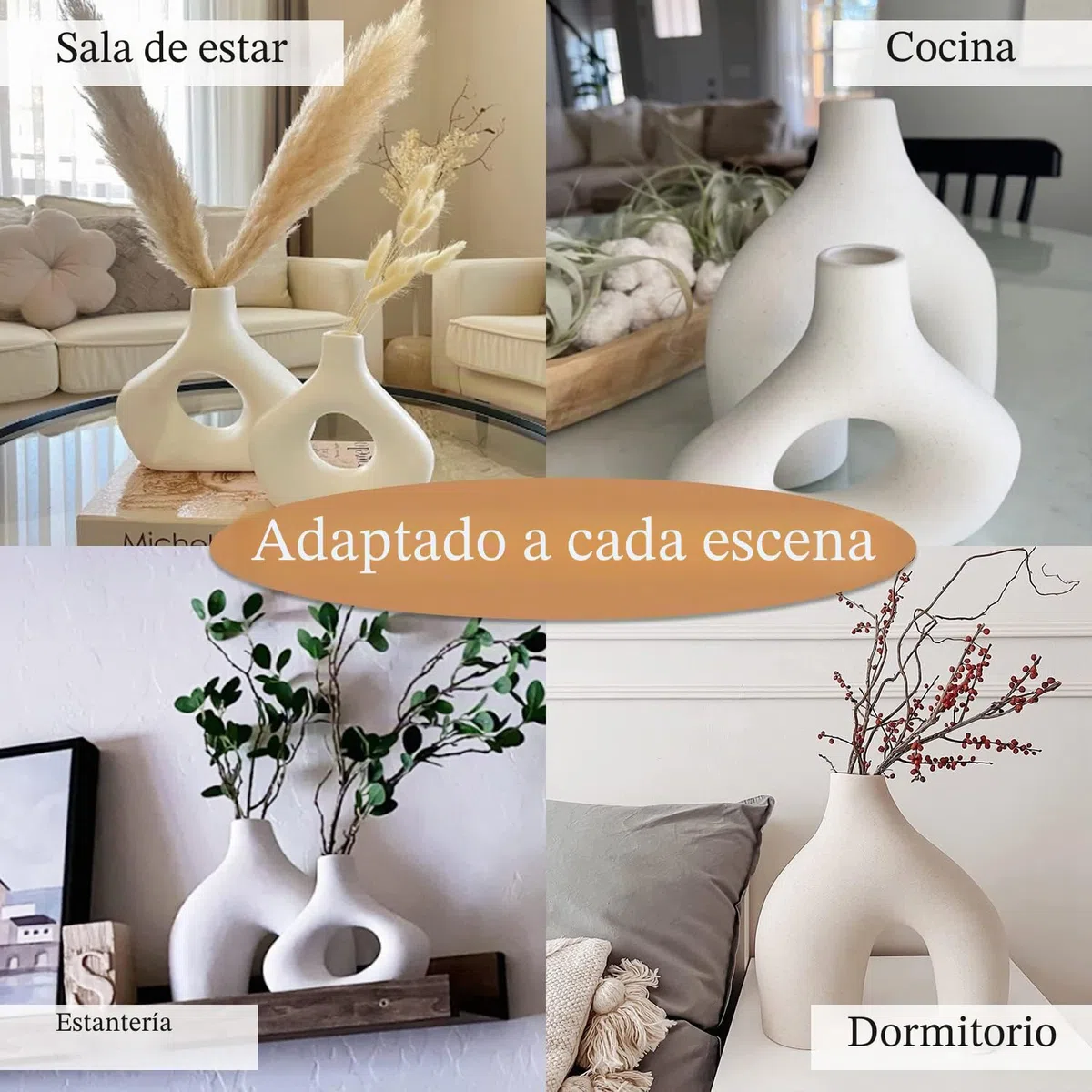 CEMABT Blanco Jarrón de Cerámica Juego de 2 Doble Montaña Jarrones para Boho Moderno Nórdico Minimalismo Estilo Decoración -jarrones para Sala de Estar, Boda, Mesa de Cena