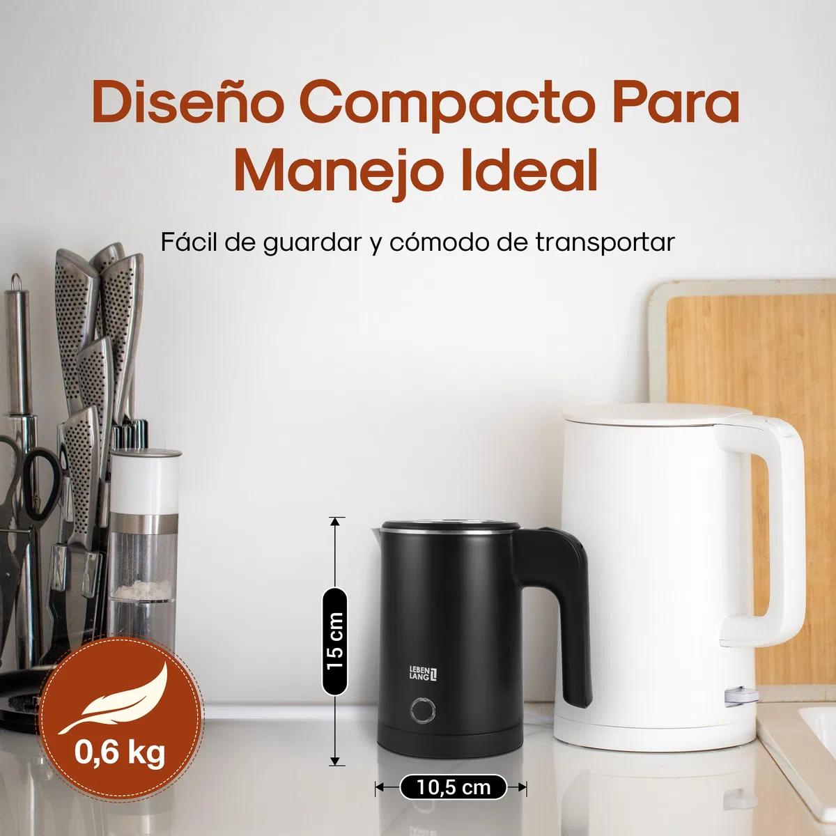 LEBENLANG Hervidor agua electrico en Acero Inoxidable - 0,5 Litros, 600W, Libre de BPA I Pequeño Hervidor Electrico de Viaje I Pequeña Hervidores de agua eléctrico Mini travel kettle