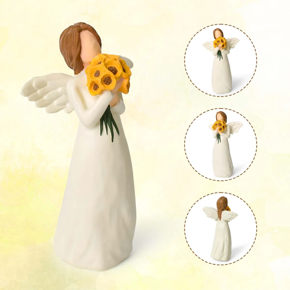 Figuras de ángel de la guarda, regalos de ángeles de girasol para mujeres, figura de ángel de girasol, decoración del hogar, estatua de ángel curativo pintada, con flores, regalos de ángel para