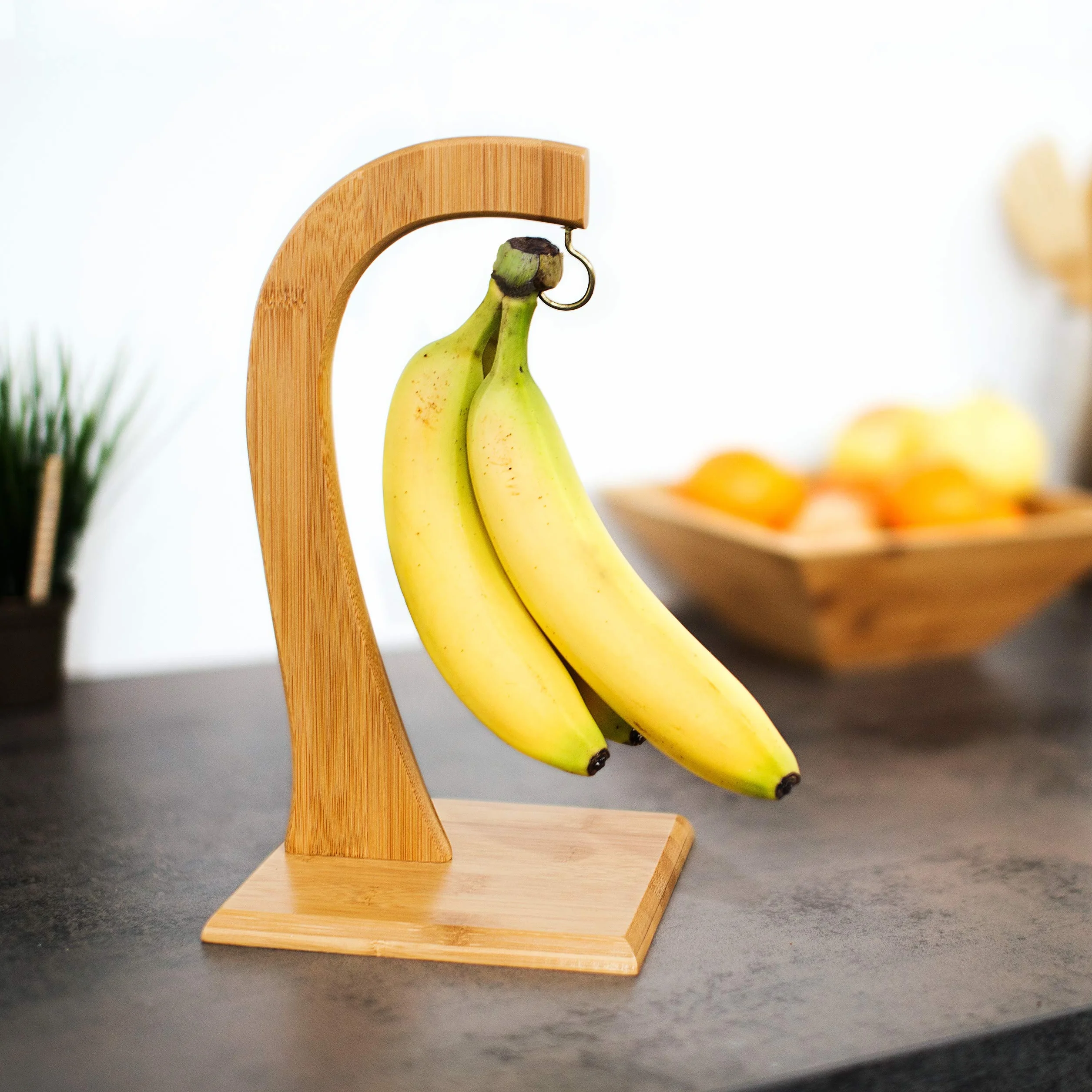 Relaxdays Soporte Plátanos Cocina, Bambú, 28,5 x 16 x 16 cm, Sujeción Uvas, Tomates y Otras, Frutero Estable, Natural