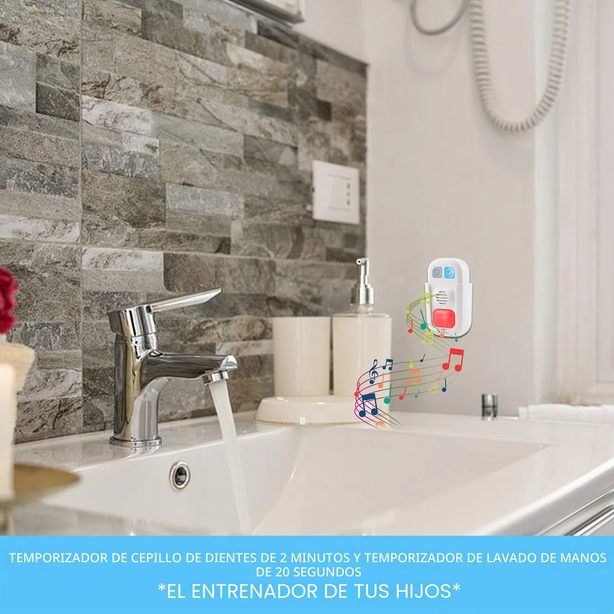 BIGLIGHT Temporizador LED para niños: 2 minutos por cepillo de dientes, 20 segundos para lavarse las manos, 12 canciones