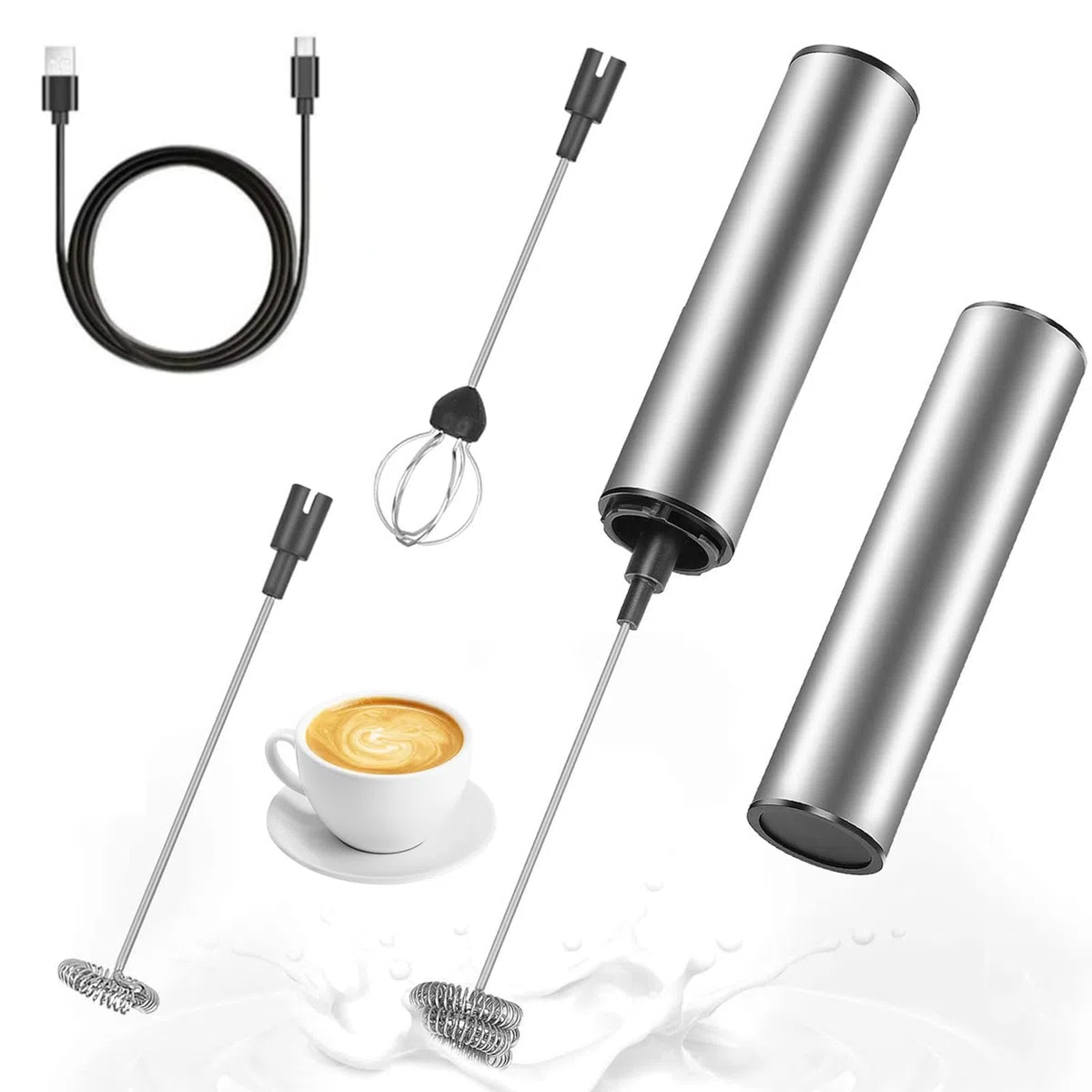 Espumador de Leche, Espumador Leche Electrico, USB Recargable batidor de leche electrico, 2 velocidades ajustable espumadera de leche, Batidora de Leche Portátil para Huevos, Café, Lattes, Capuchino