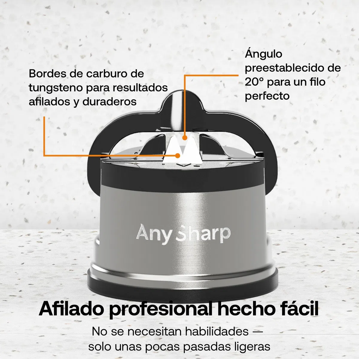 AnySharp Pro Afilador de Cuchillos (Metal) con Ventosa, Metal Cepillado
