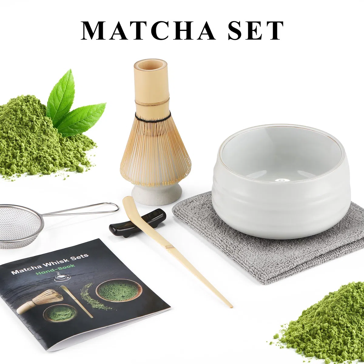 Juego de té macha de 7 piezas, con cuchara de matcha, soporte para batidor, batidor de bambú Matcha, pala, colador, accesorios de matcha, ceremonia de té tradicional japonesa, el mejor regalo para los
