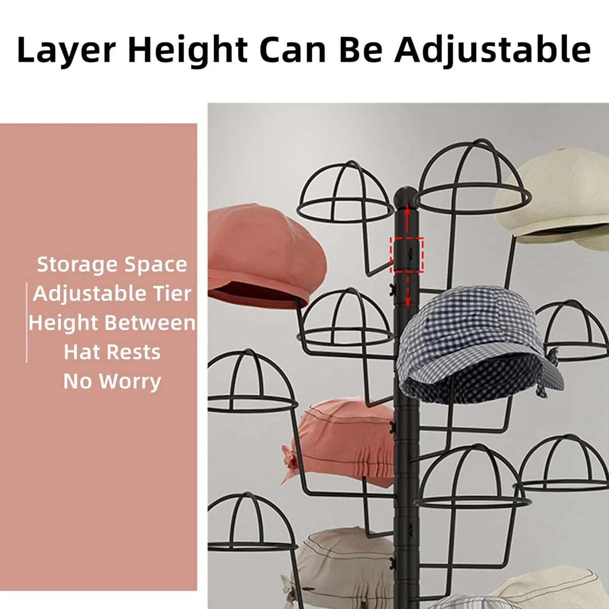 TONAUA Sombreros Display Rack,Sombreros Stand Display Metal Hat Rack Stand, Organizador De Almacenamiento De Sombreros, De Pie Libre Head-Wear Caps Stand, Comercial O Uso En El Hogar