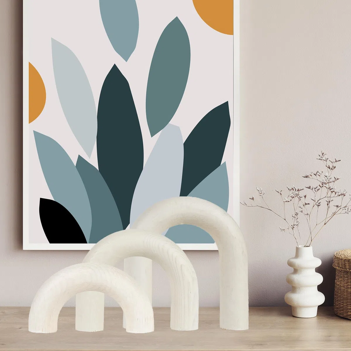 3 piezas de madera para decoración de mesa de café, decoración de arco bohemio de granja, dormitorio, oficina, escritorio, sala de estar, estantería moderna para el hogar (blanco)