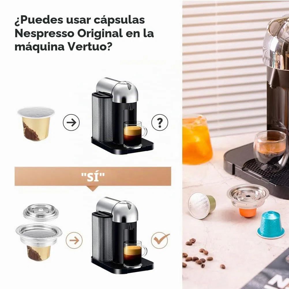 Adaptador de cápsulas de café reutilizable compatible con Delonghi-ENV135, VertuoLine-GCA1, BENFUCHEN soporte convertidor de acero inoxidable para máquina Vertuo, elaboración de sabor de café