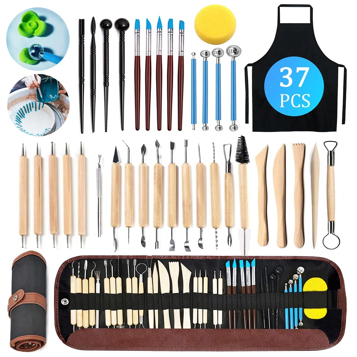 Herramientas de escultura,37pcs Herramientas de Arcilla, herramientas de modelado,Herramientas Arcilla para arcilla,cerámica,obras de arte y manualidades navideñas