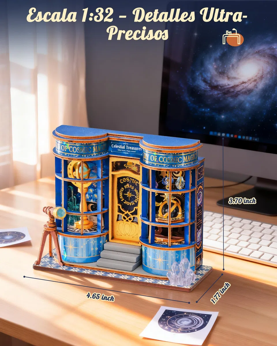Rolife Maquetas Magic Astronomy Shop-85 Piezas DIY Miniature House Diorama, Casas Miniaturas para Montar Puzzle 3D Madera Book Nook para Adultos ¡Ningún Pegamento Necesario