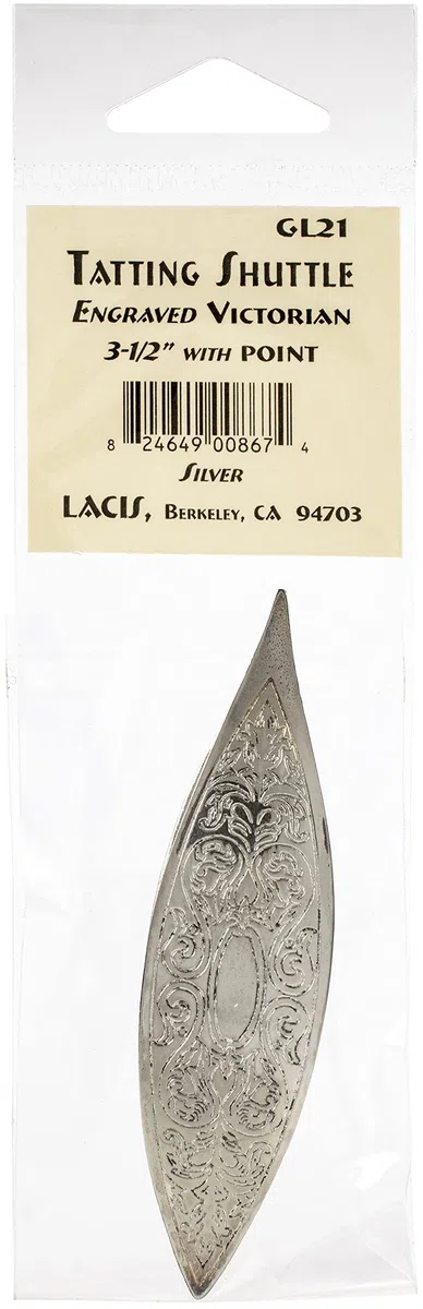 Lacis Victorian Engraved Tatting Shuttle, Silver, Latón Templado, Plateado, Talla única