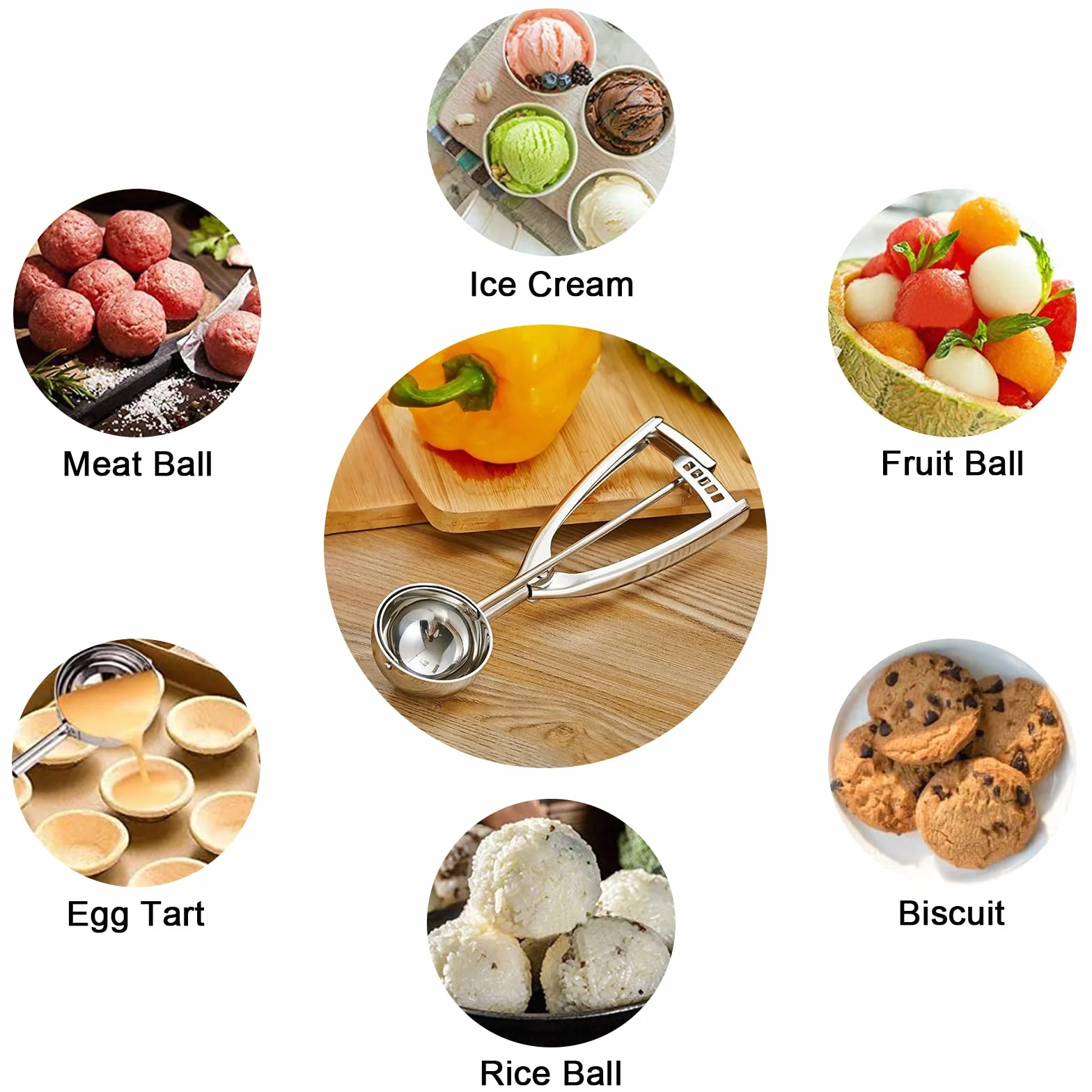 Cuchara para Helados, 5cm Cuchara de Helados con Gatillo 304 Cuchara de Helado de Acero Inoxidable Cuchara Disparador para Bolas de Helado para Helados, Frutas, puré de Alimentos