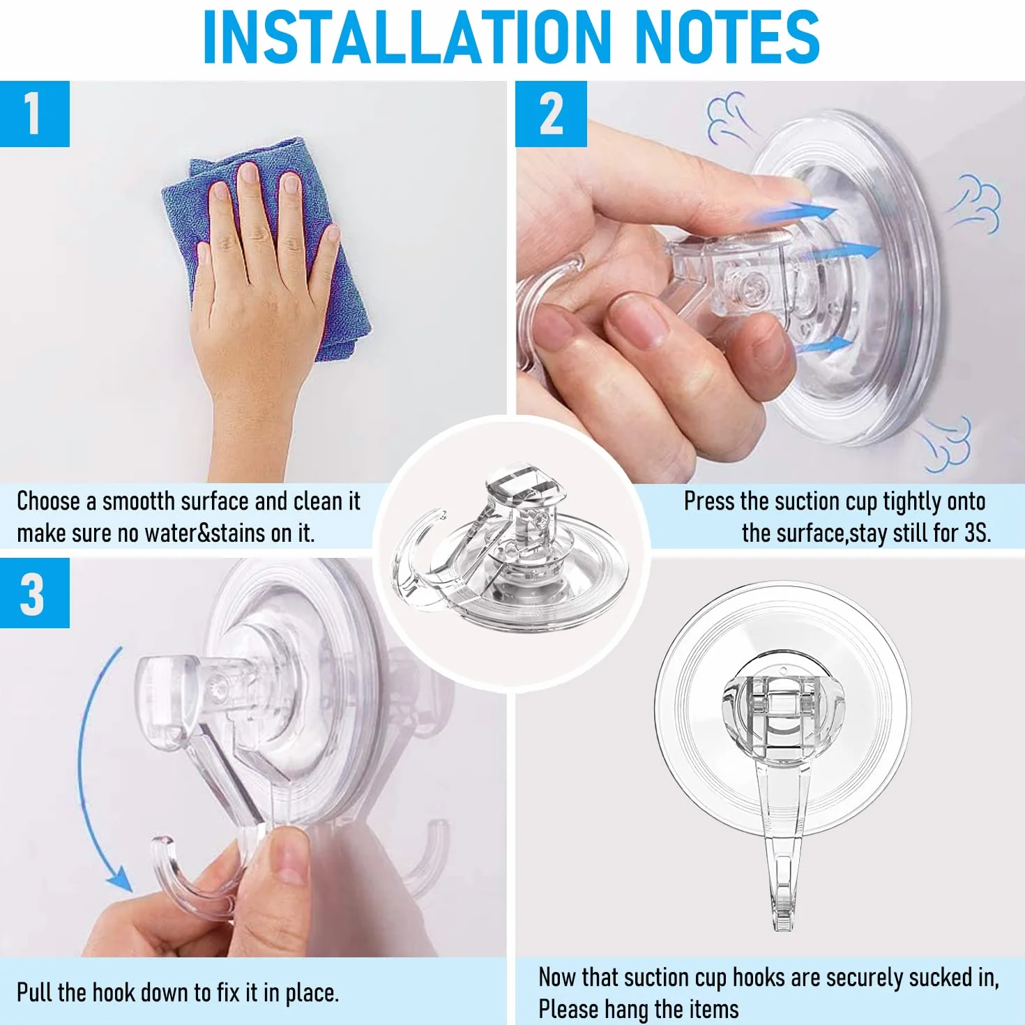 Quntis Juego de 4 ventosas con gancho para el hogar, baño, ducha, cocina, casa, cristal, ganchos para cortinas para azulejos, puerta de baño de espuma para ducha, 5 kg transparente