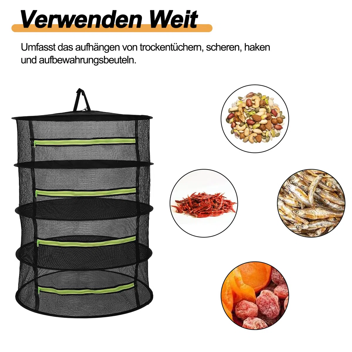 Rejilla para Secado de Hierbas,Secador de Hierbas Colgante de 4 Capas, con Ganchos y Cremalleras, Red de Secado de Malla para Plantas, Hierbas, Especias, Verduras y Carne