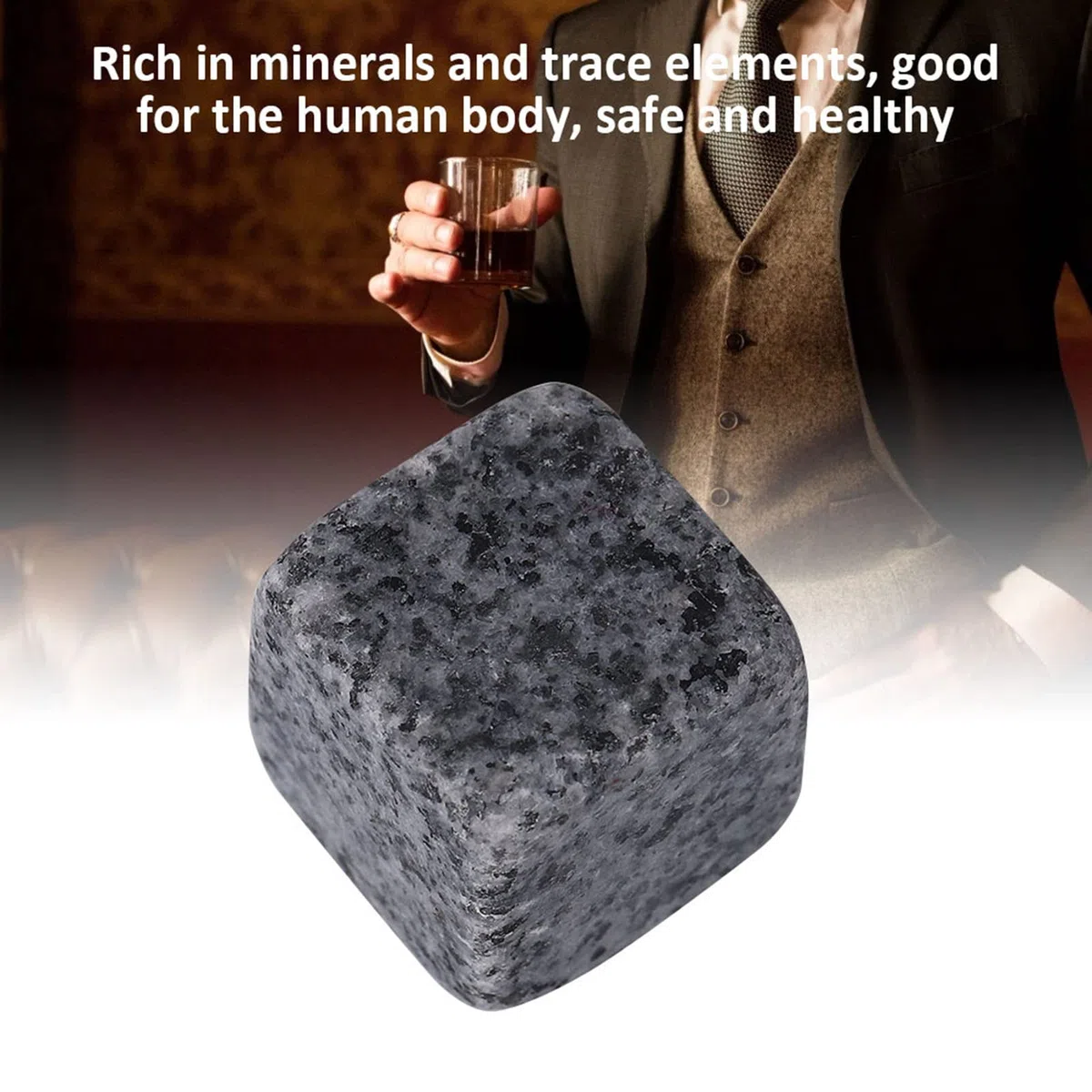 Helado. Whisky Stone 9 granito piedras frías no se derriten Mantener el sabor Ideal para cerveza, vino y cócteles, elegante en caja de madera (Szary sezam)