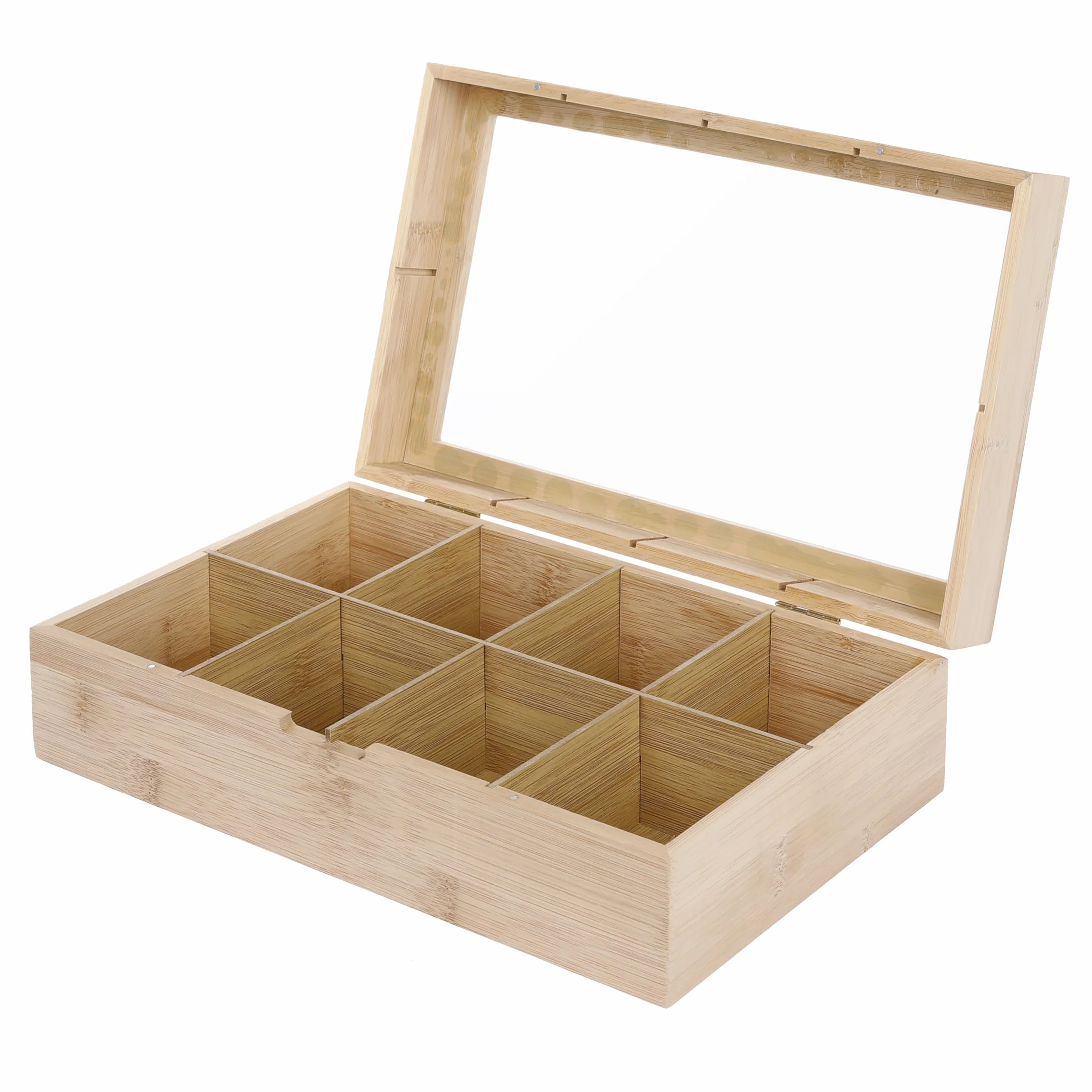 Caja de té de bambú de madera con 8 compartimentos y ventana – Ideal para bolsas de té, té, café, especias o como regalo