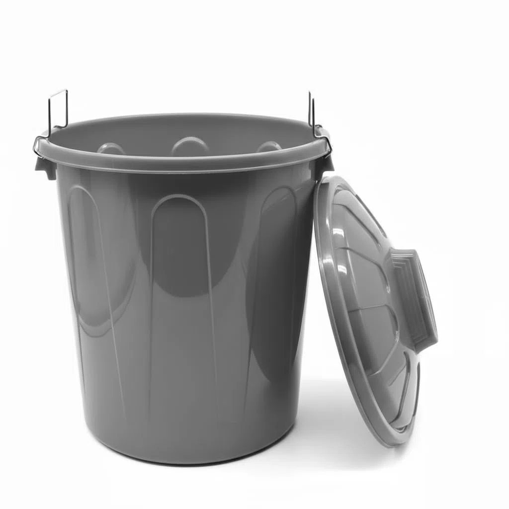 CABLEPELADO Cubo de Basura con tapa, Cubo basura Industrial, Cubo basura Plástico con asas metálicas, Contenedor residuos, 55 cm alto x 44 cm Diámetro superior, Capacidad 51 Litros, Gris