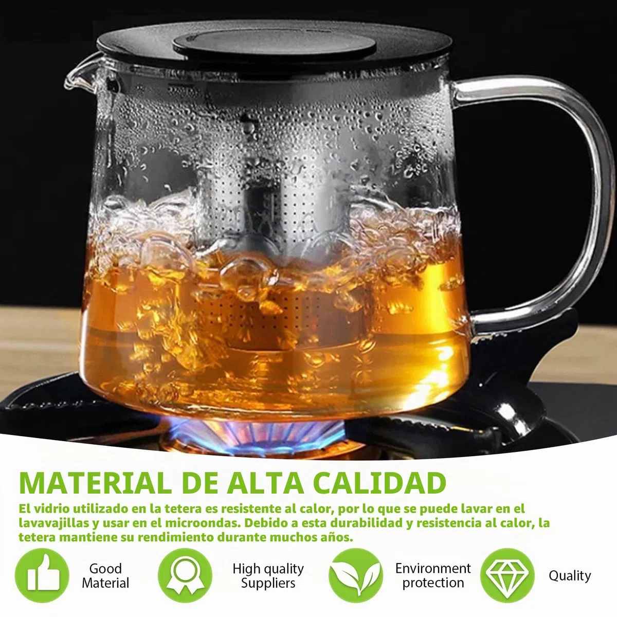 GBKDQQ Tetera de cristal de 1,5 l, tetera con filtro de vidrio de borosilicato, servicio de té, con filtro de cristal, ideal para preparar té suelto