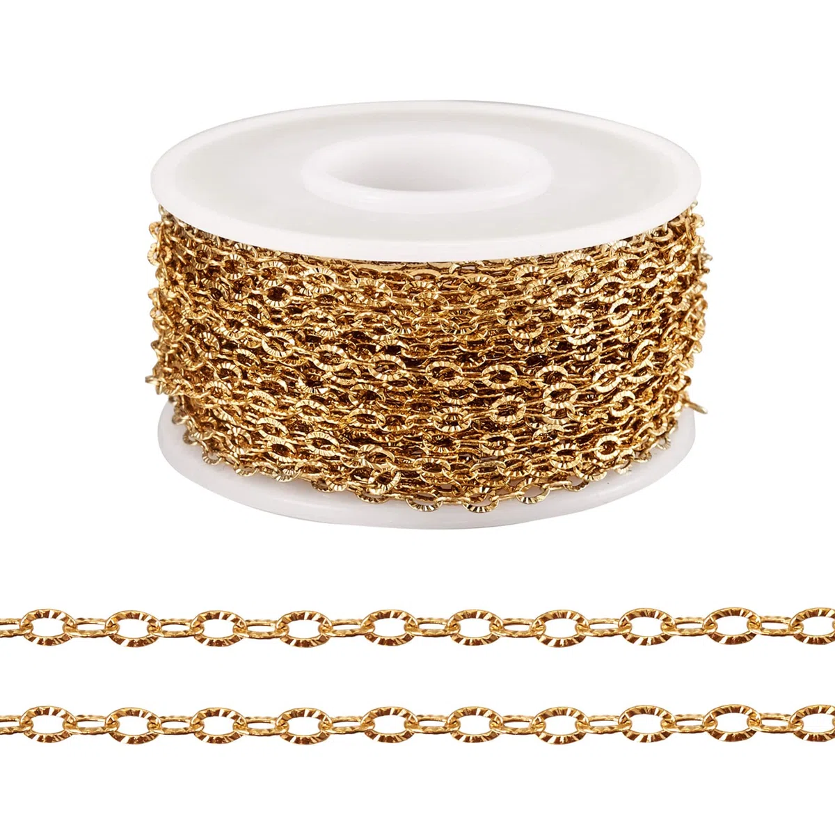 Fashewelry Cadena dorada de acero inoxidable de 32.8 pies/rollo con textura a granel para collares, accesorios de joyería, bricolaje, 3.5 x 2.5 x 0.4 mm