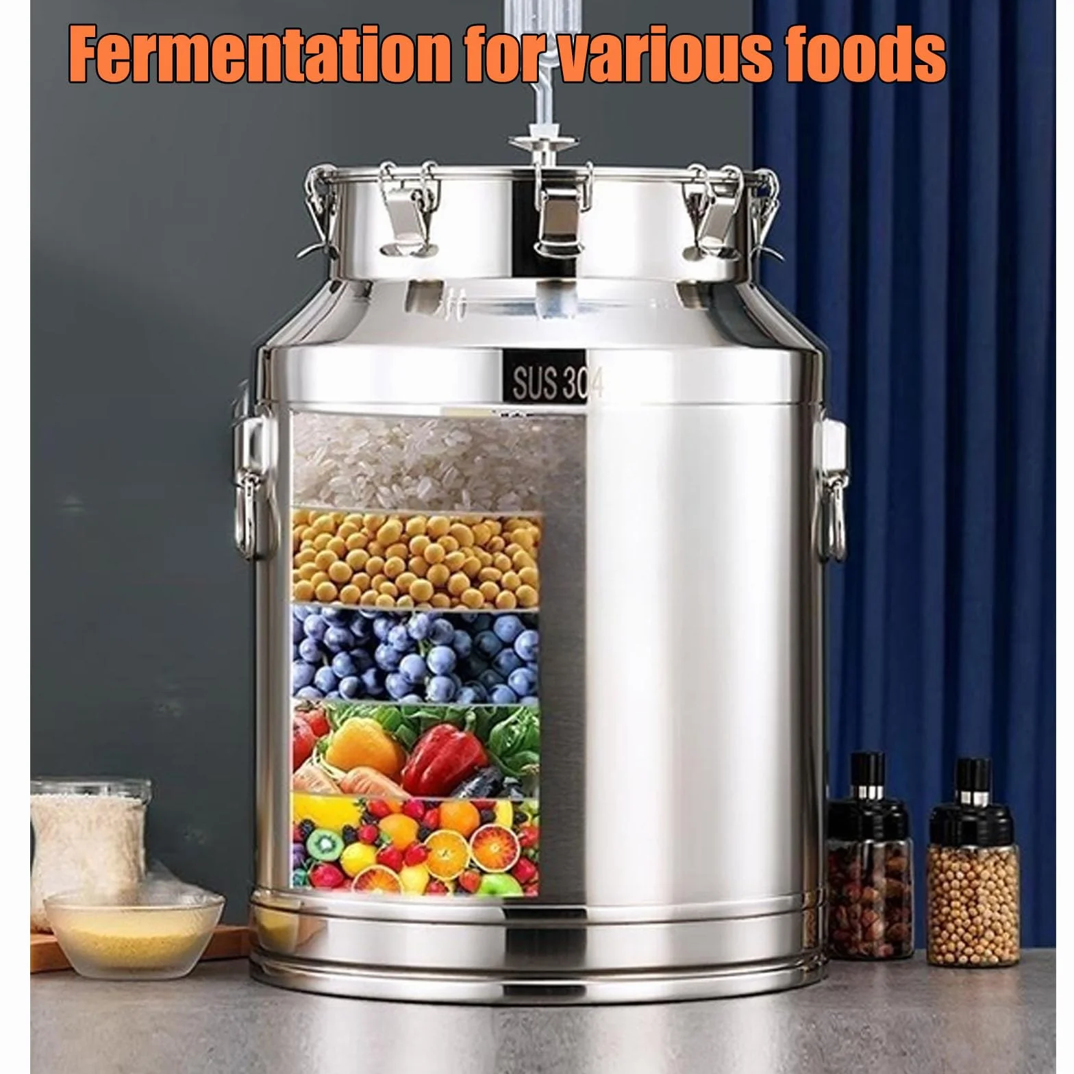 Fermentador de acero 304 en 28L con cierre de aire, para fermentación de cerveza y vino, cubo de fermentación de grado alimenticio, 30 x 44 cm, ideal para elaboración casera