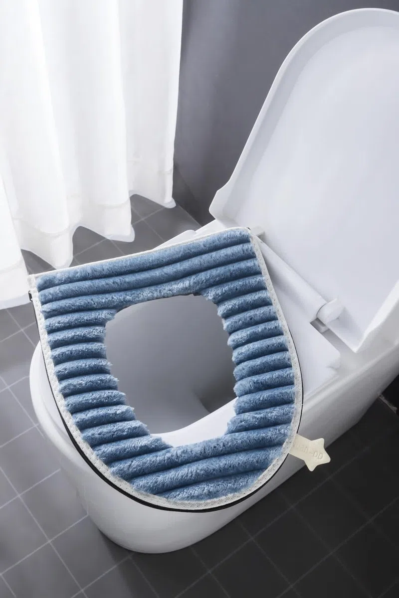 Paquete de 2 fundas de asiento de inodoro más gruesas y suaves, fundas de cojín para asiento de inodoro para baño, lavables y cálidas, con cremallera y asa, se adapta a la mayoría de tamaños de tapas