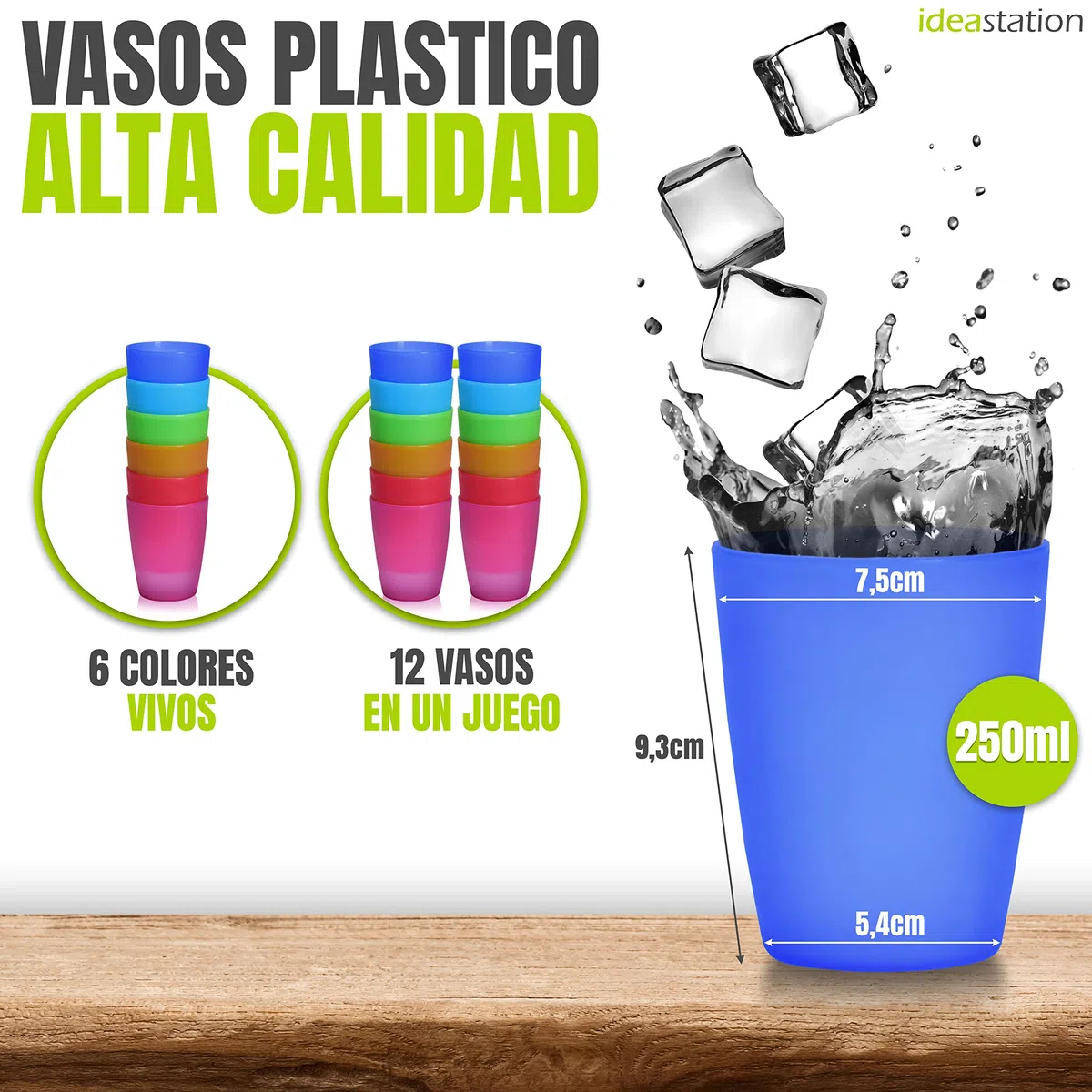 Neo vasos plastico duro 12 x 250 ml - colores - el juego de vasos irrompibles es perfecto para fiestas y uso al aire libre - ideal como vaso camping para viajes