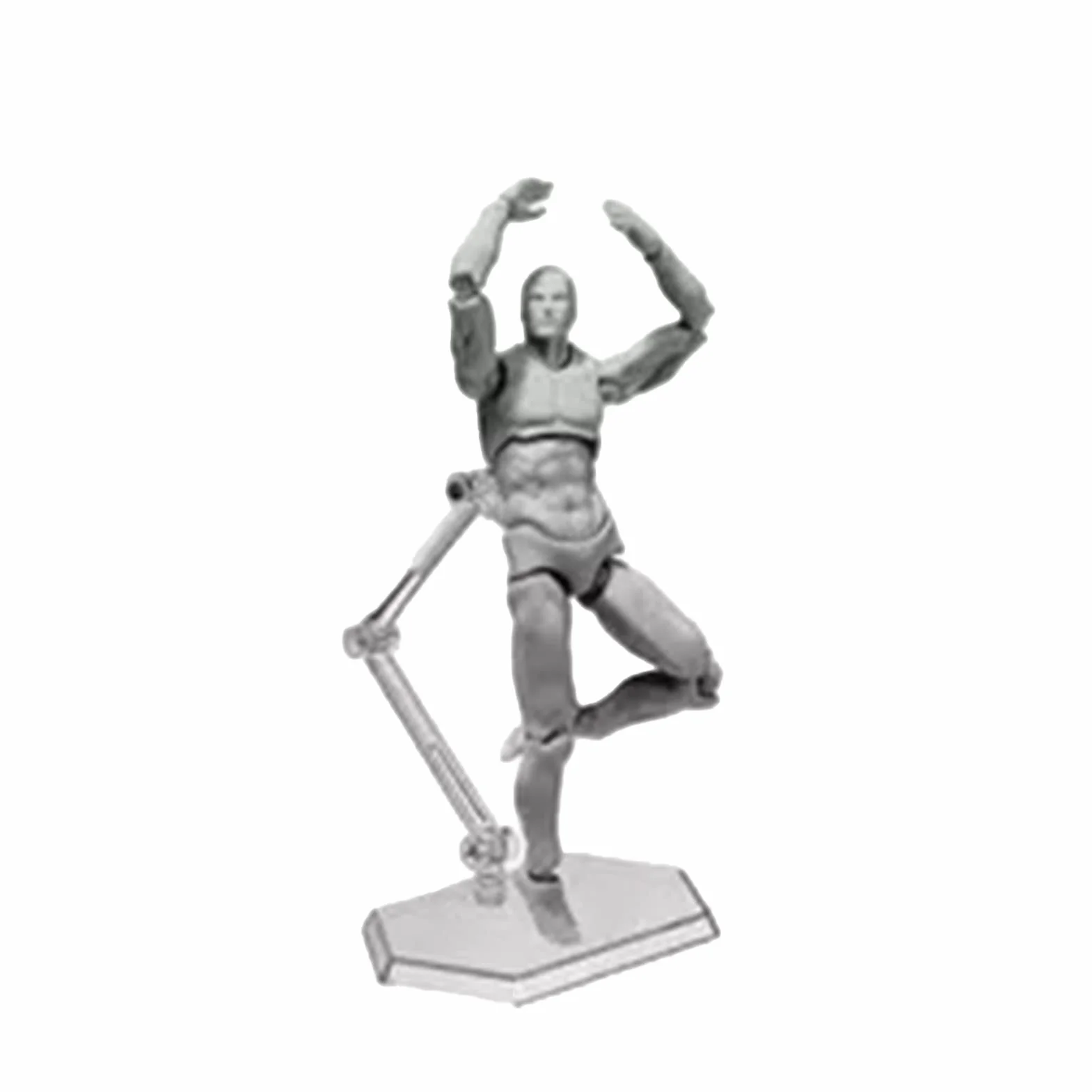 Figura de acción, cuerpo con poses personalizables, maniquí móvil de PVC para dibujo con soporte para decoración de escritorio, pintura, utilería para fotografía (gris, masculino)