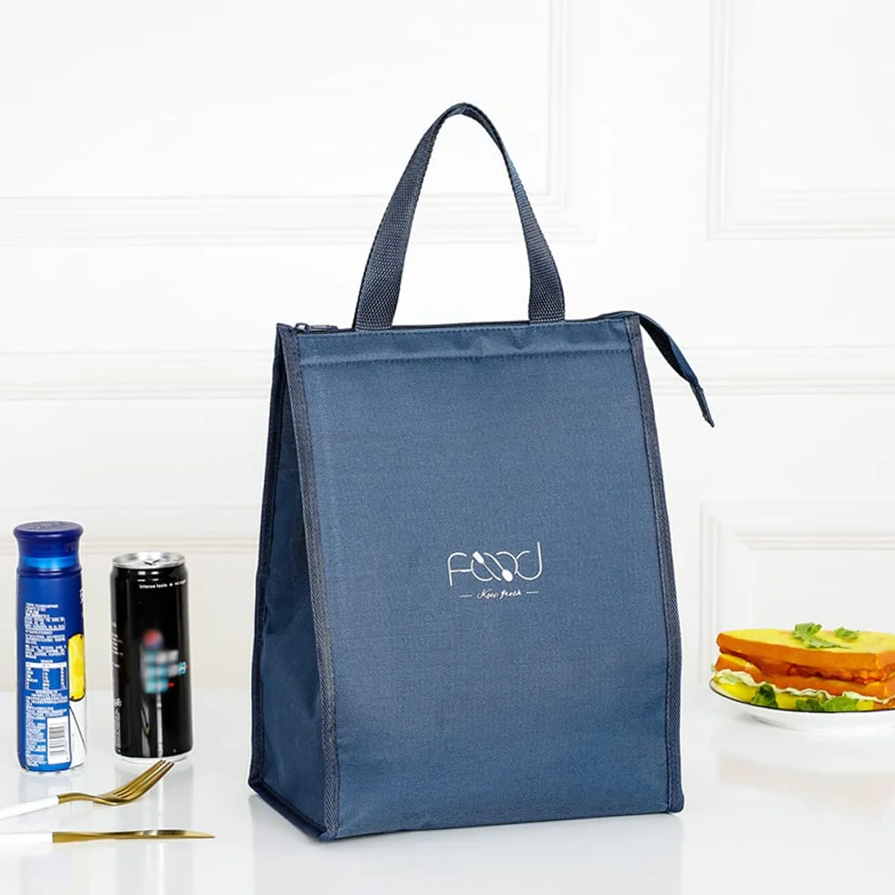 Bolsa de Almuerzo Aislada, Bolsas Térmicas, Bolso de Picnic Plegable, Bolsas Porta Alimentos, Tres Capas de Tela Gruesa, para llevar el Almuerzo al Trabajo, Escuela, Picnic, Azul Marino