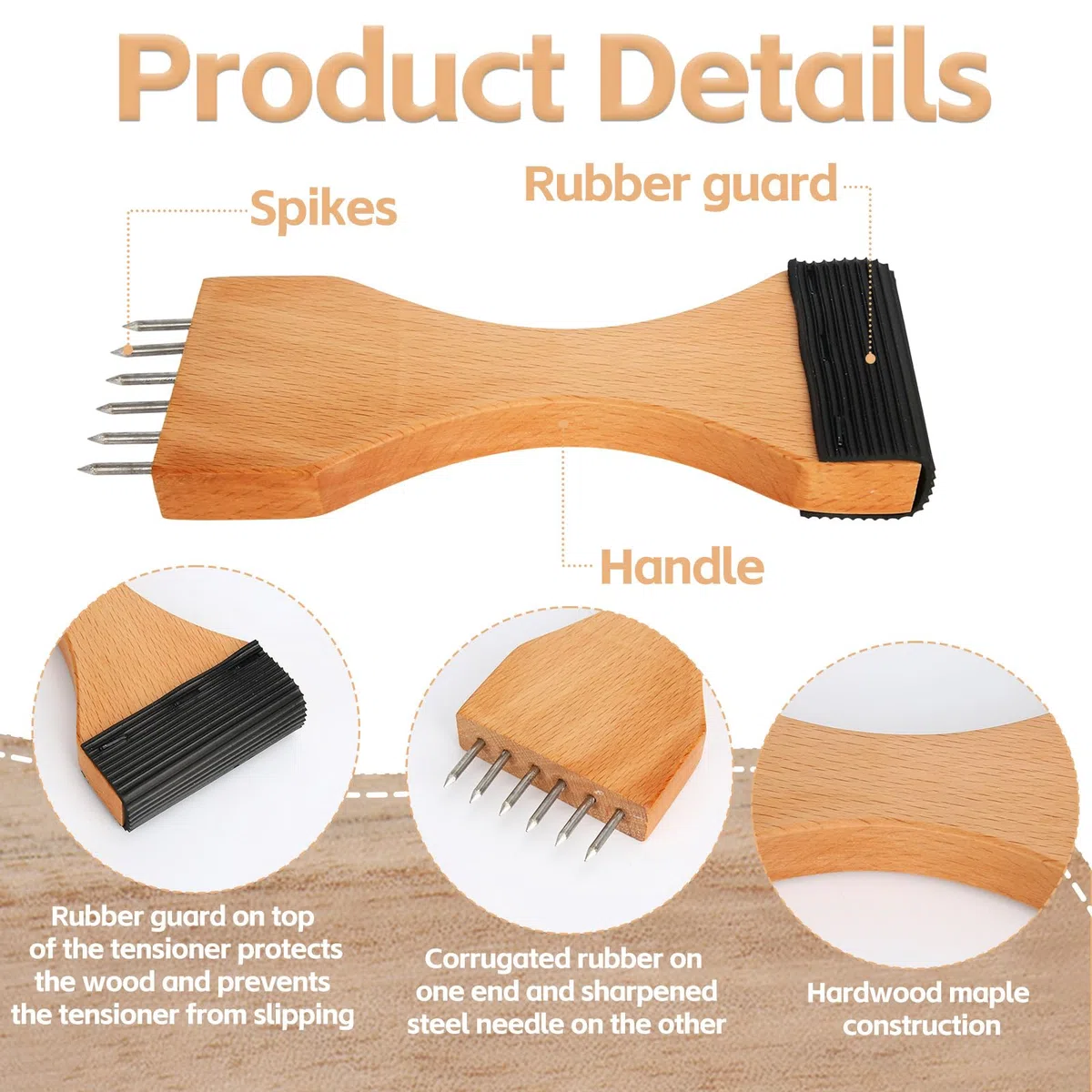 Tinoaly Herramienta Estirar Correas Cuello Cisne Tapicería, Diseño Palanca Mango Madera Herramienta Tensora Correa con Agarre Antideslizante Pasadores Acero Reparación Alfombras Lonas y Muebles