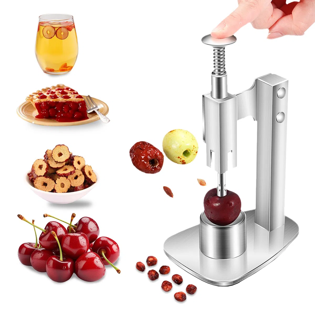 Deshuesador para cerezas, herramienta para quitar más huesos de cereza de acero inoxidable, herramienta para una rápida eliminación de los corazones de cereza, dátil, ciruela - B