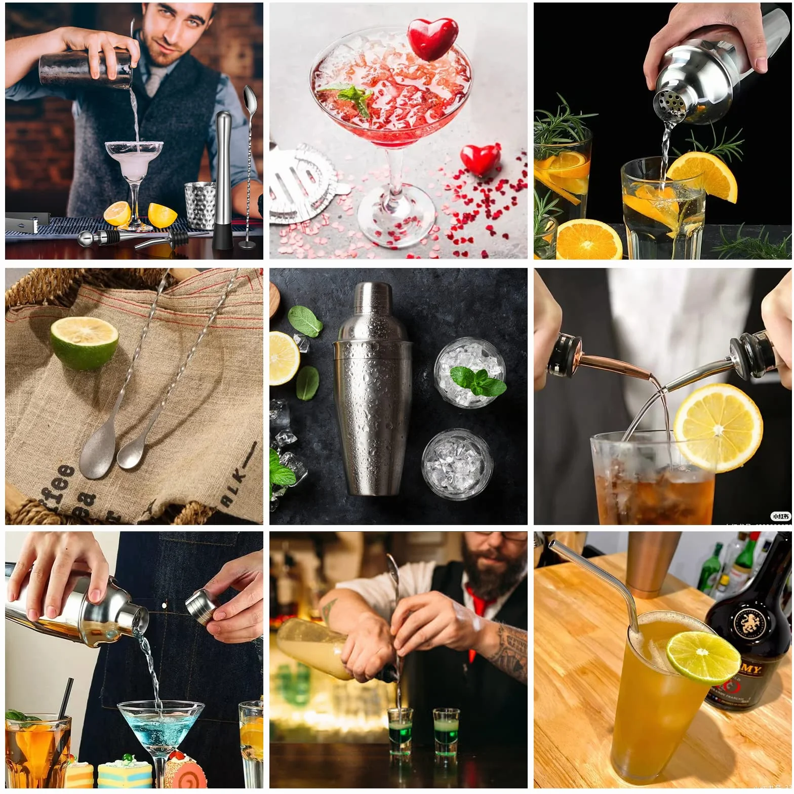 Sosayet Coctelera Profesional 750 mL, 10 Piezas Cocktail Kit con Jigger 15/30 ml, Mortero de Cóctel, Bartender kit Regalos para Hombres Amantes del Cocktail
