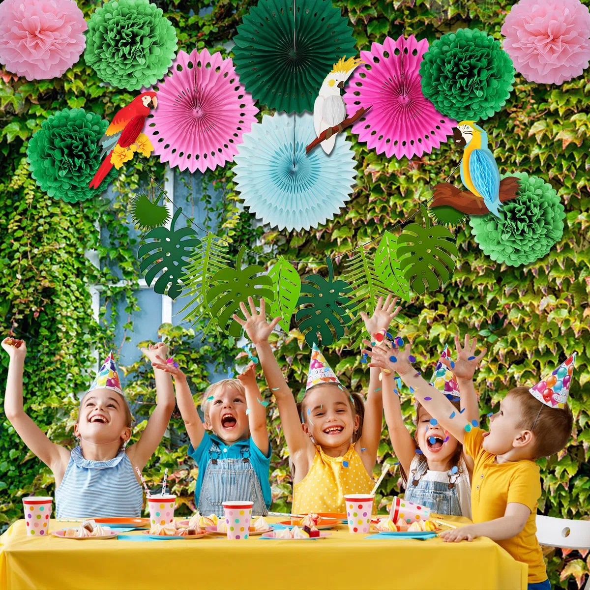 23 Piezas De Decoración De Jungla Para Cumpleaños, Fiesta Hawaiana, Jardín, Decoración De Loros, Pájaros, Verano, Hojas, Guirnalda Y Pompones