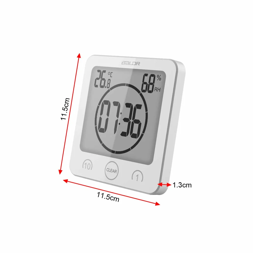 Reloj de baño Digital con Ventosa de Pared Impermeable, Pantalla Grande, Temporizador de Ducha, con Alarma, termómetro de Temperatura, higrómetro, Temporizador de Cuenta Regresiva