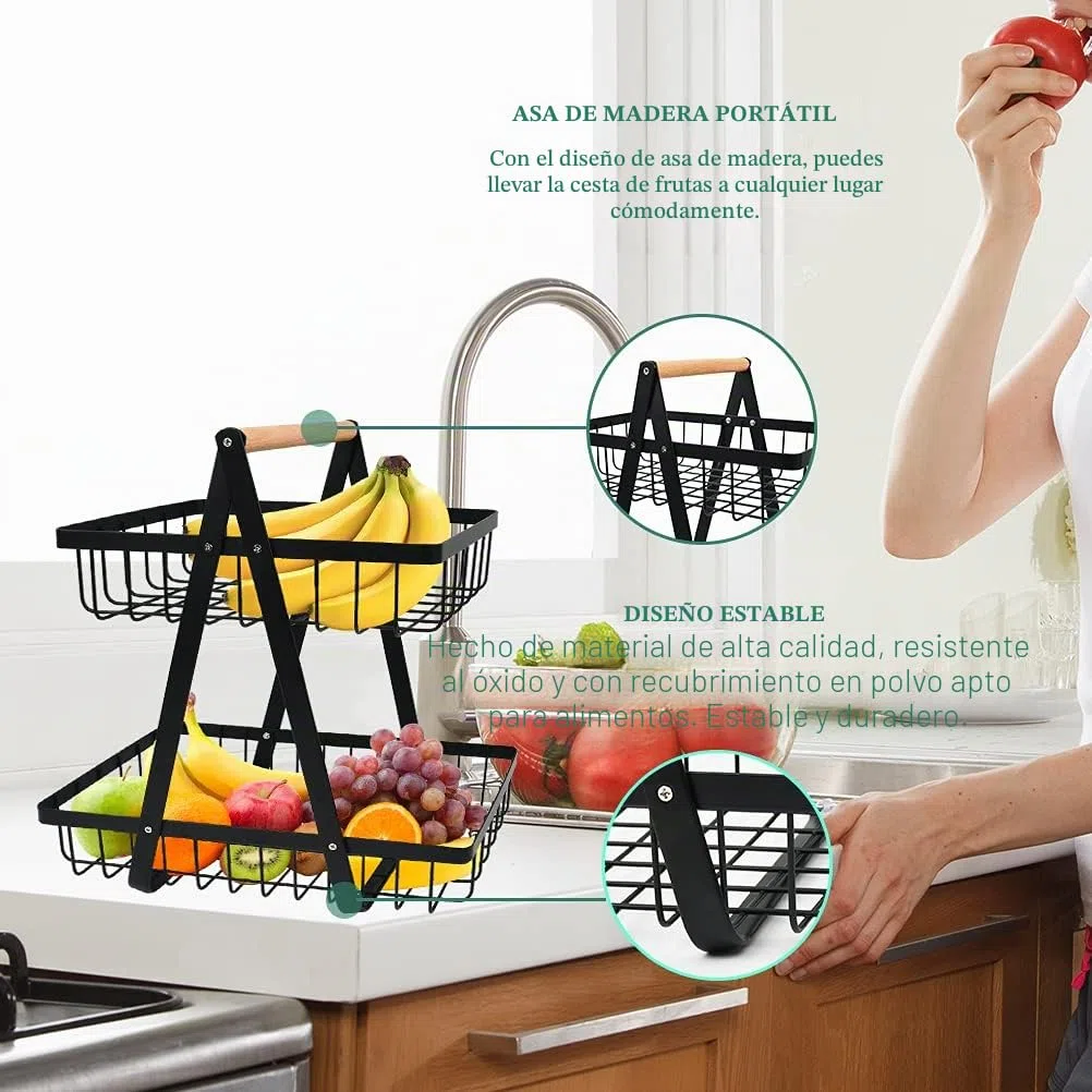 Estante de Frutas de 2 Niveles Cesta Desmontable para Frutas y Verduras, Soporte para Verduras, Cesta de Frutas, Verduras, Aperitivos, Cesta de Almacenamiento para Cocina, Hogar con Destornillador