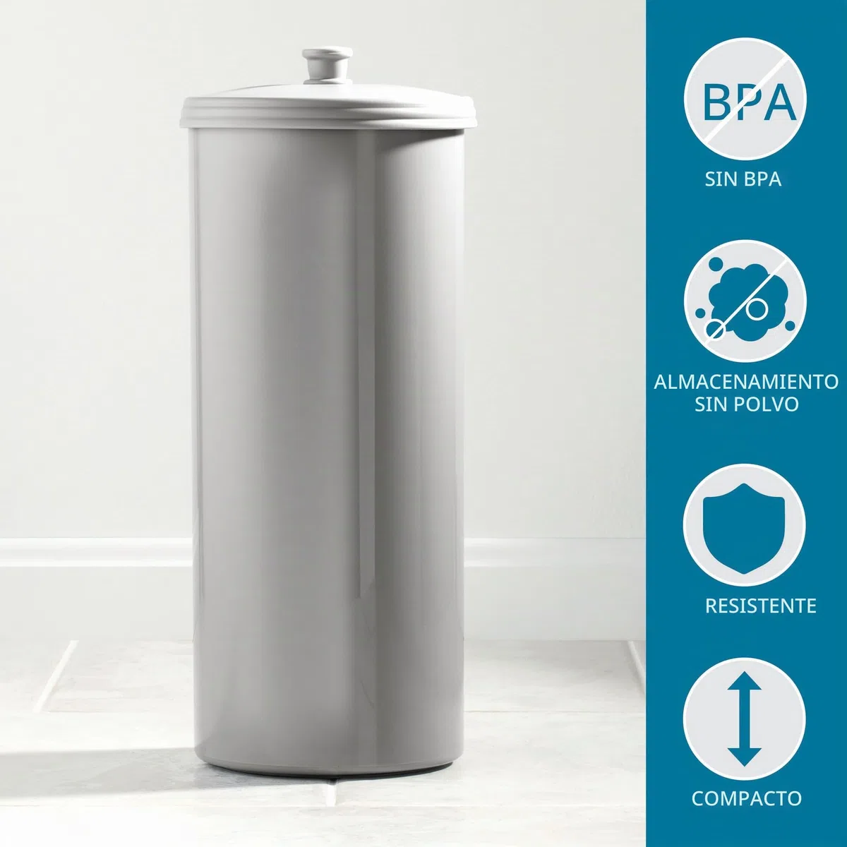 iDesign Kent Portarrollos con tapa, compacto porta rollos de papel higiénico de pie para el baño fabricado en plástico, plateado