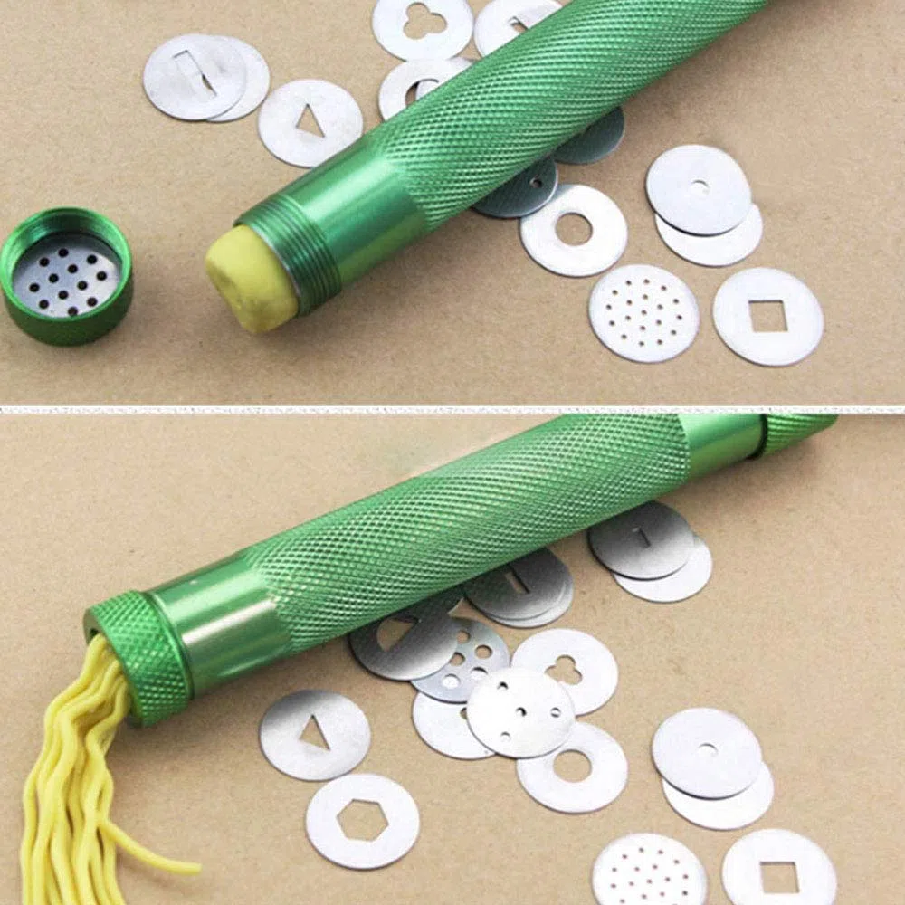 Extrusora de arcilla, de aleación de aluminio, extrusora de pasta de azúcar, herramienta de decoración verde con 20 puntas para fondant, pastel y arcilla