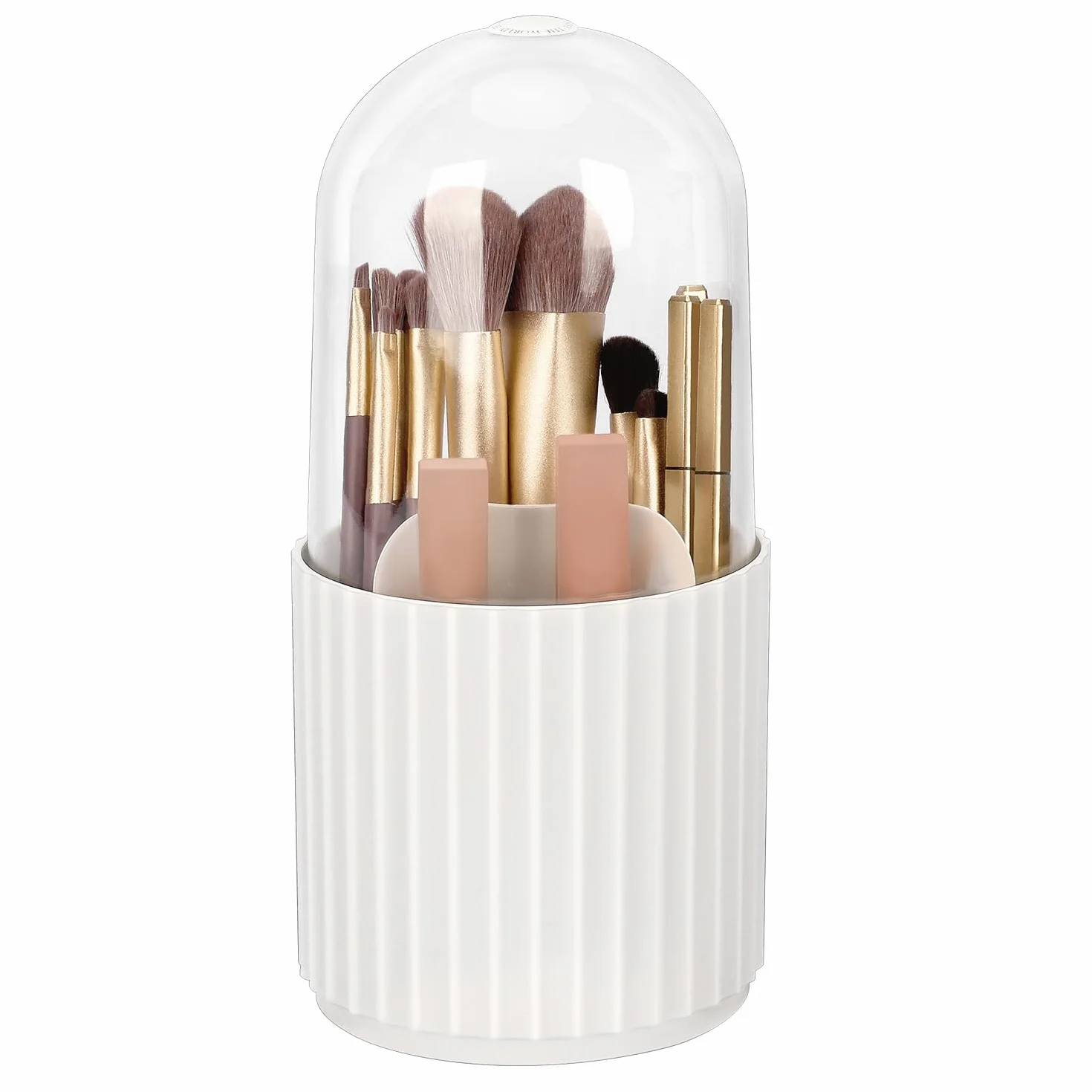 JessLab Organizador Porta Brochas de Maquillaje con Tapa, 360 Grados Organizador Giratorio para Cosméticos Caja de Almacenamiento para Encimera Cuarto de Baño