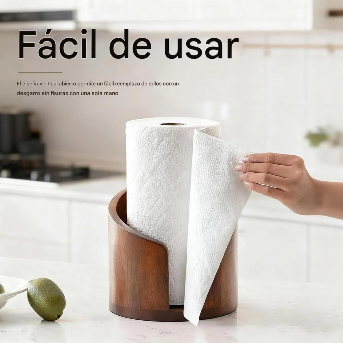 Porta Rollos De Papel De Madera para Encimera - Estante Dispensador - Portarrollos de Cocina Independiente con Base de Madera | para Cocina, Mesa de Comedor, Gabinete, Estante de Estilo