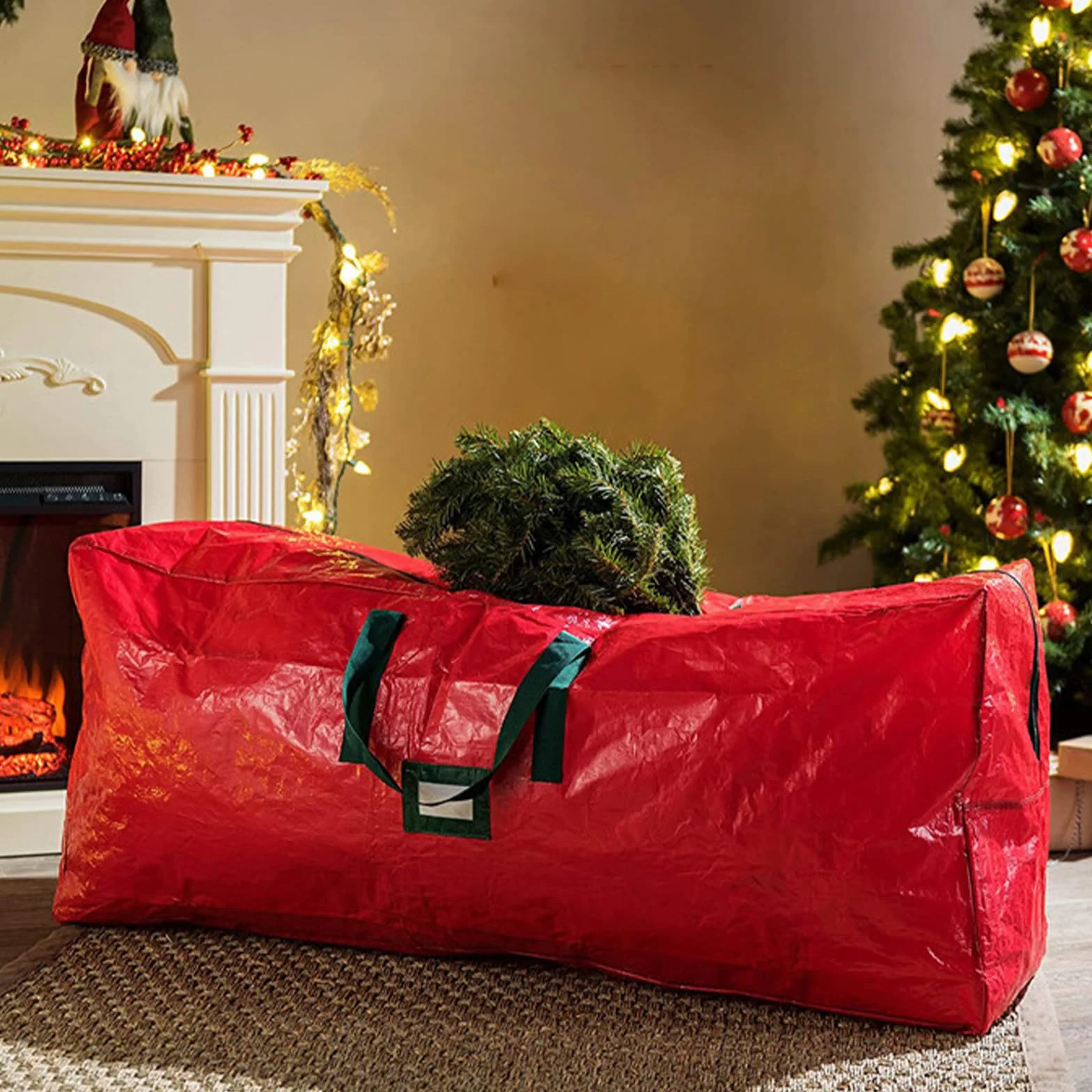 SSKHE Bolsa de Almacenamiento Roja para Árbol de Navidad - Funda Protectora con Asas Resistentes