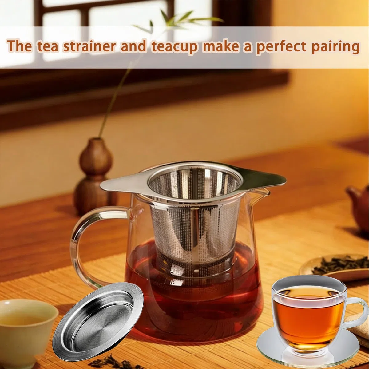 2 Piezas Tetera de Vidrio Redonda con Filtro para Té, 400ml Tetera de Cristal Infusor de Acero Inoxidable Resistente al Calor, Taza Infusiones con Tapa y Filtro, Apto para Té Suelto y Té de Flores