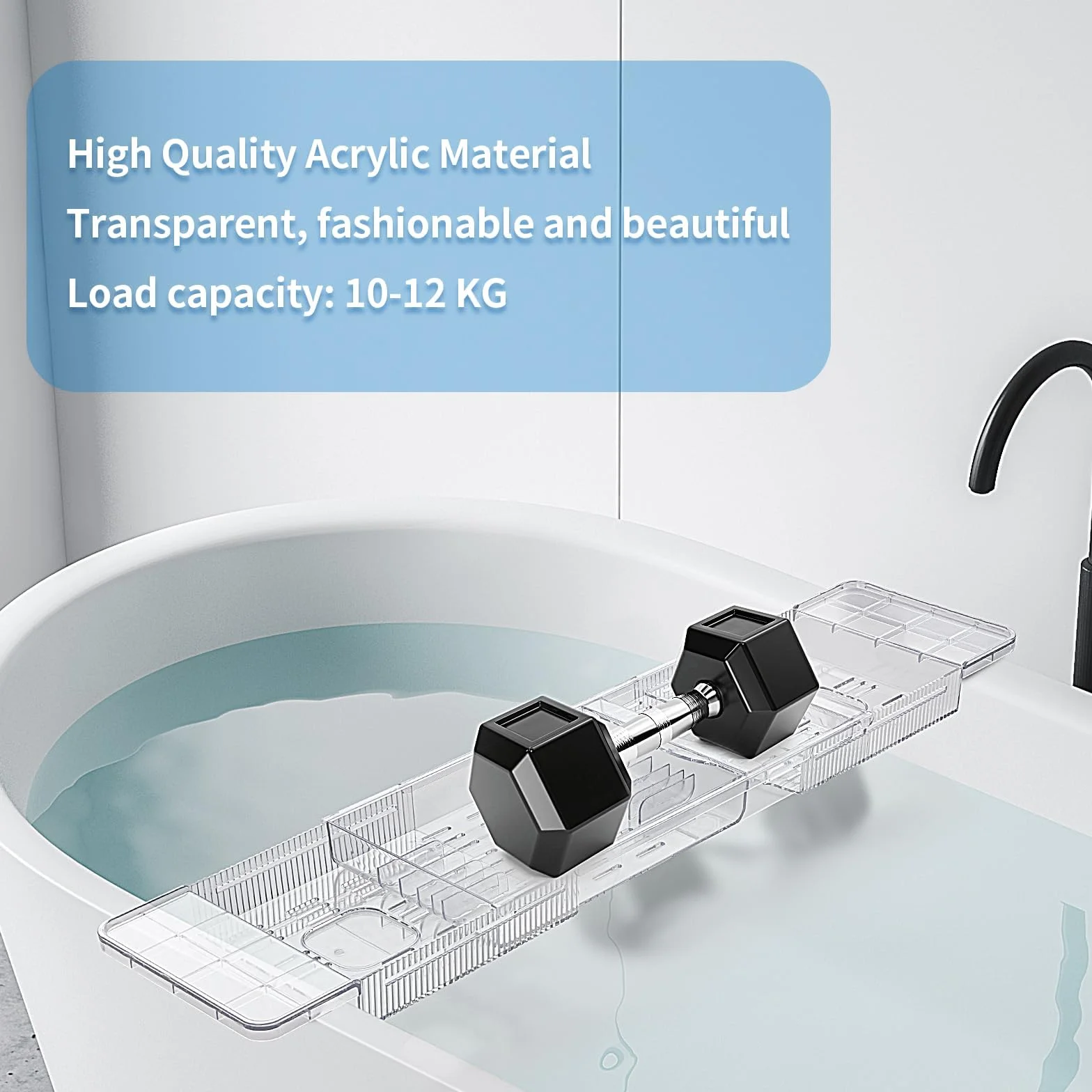 Bandeja para Bañera de Acrílico, Bandejas Bañera Jacuzzi para Bañera para Una Bandeja de Baño Retráctil para Bañera, Accesorio de Baño para Copas de Vino, Libros, Tabletas, iPad y Teléfono