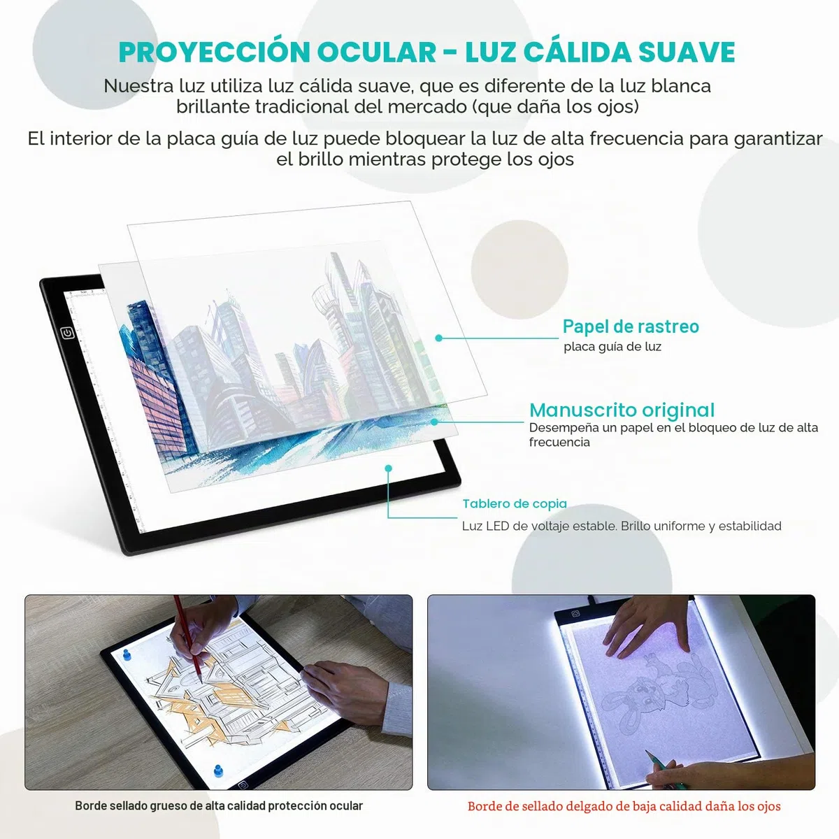 Mesa de Luz para Dibujo A4, Mesa de Luz para Tablero de Dibujo A4 LED Tableta de Luz 3 Modos de Iluminación, Light Pad Ultradelgada con Panel Táctil Inteligente y para Artistas, Animación, Diseño