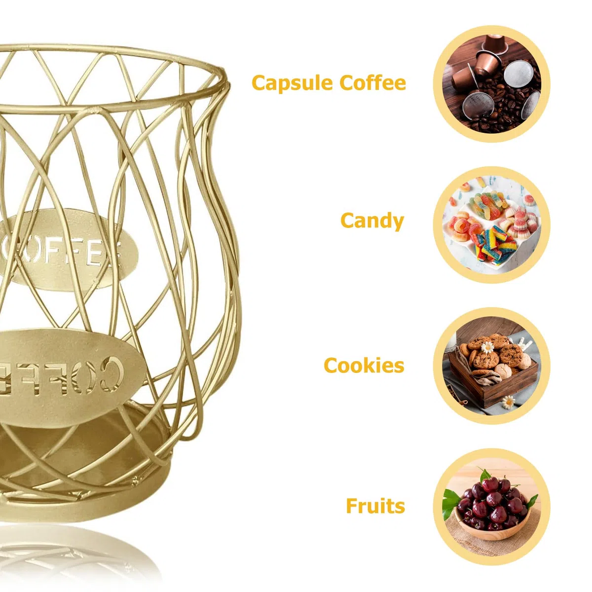 Canasta de Almacenamiento de Café, Cesta Almacenamiento Cápsulas Café, Cesta de Cápsulas de Café, Cesta Almacenamiento para Cápsulas Café, para Cafeterías, Caseras, Hotel, Oficina (Oro)