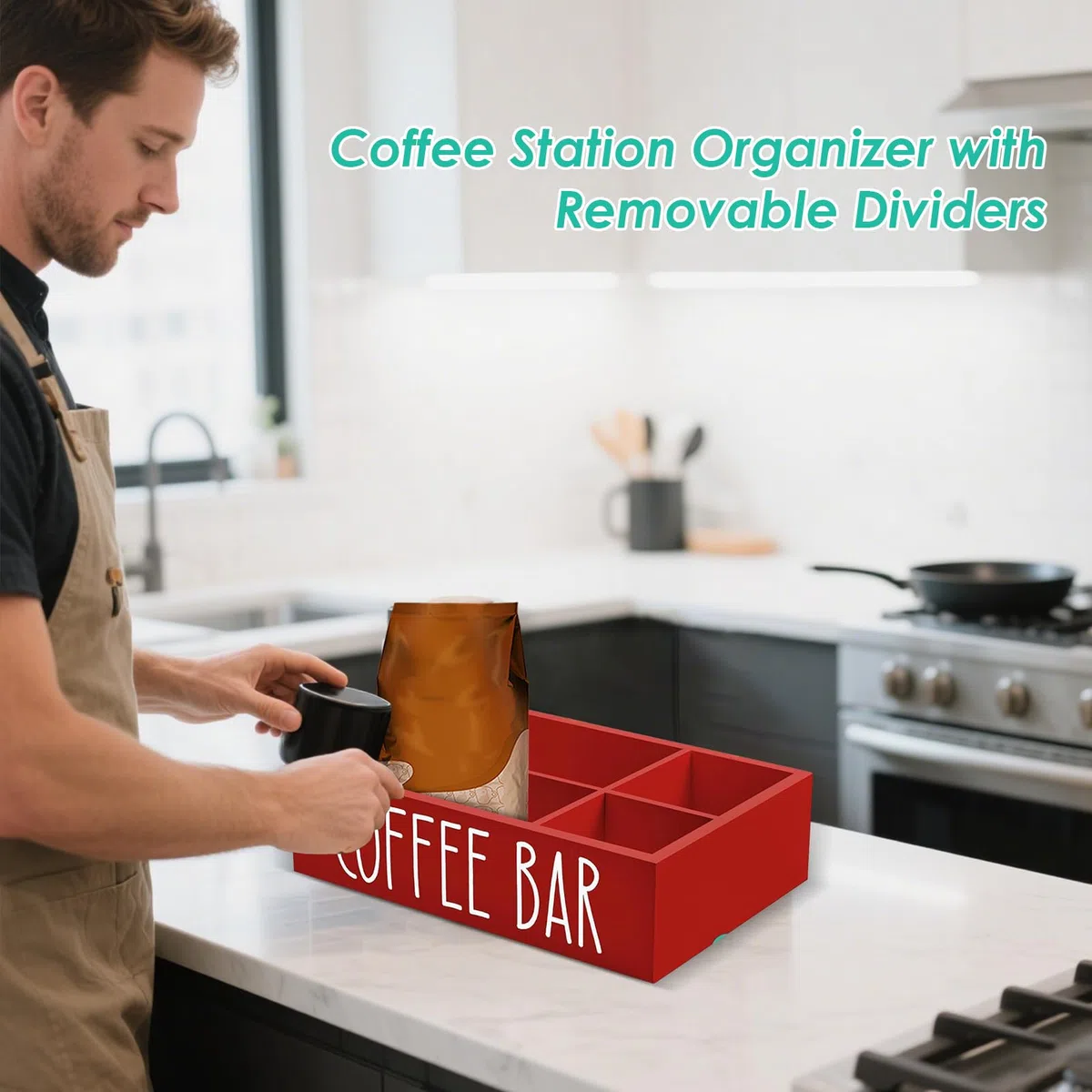 Organizador De Estación De Café Y Té, Estación De Café De Madera Con Divisores Extraíbles, Organizador Doméstico Para Tazas Sirope Palitos Snacks Almacenamiento En Casa