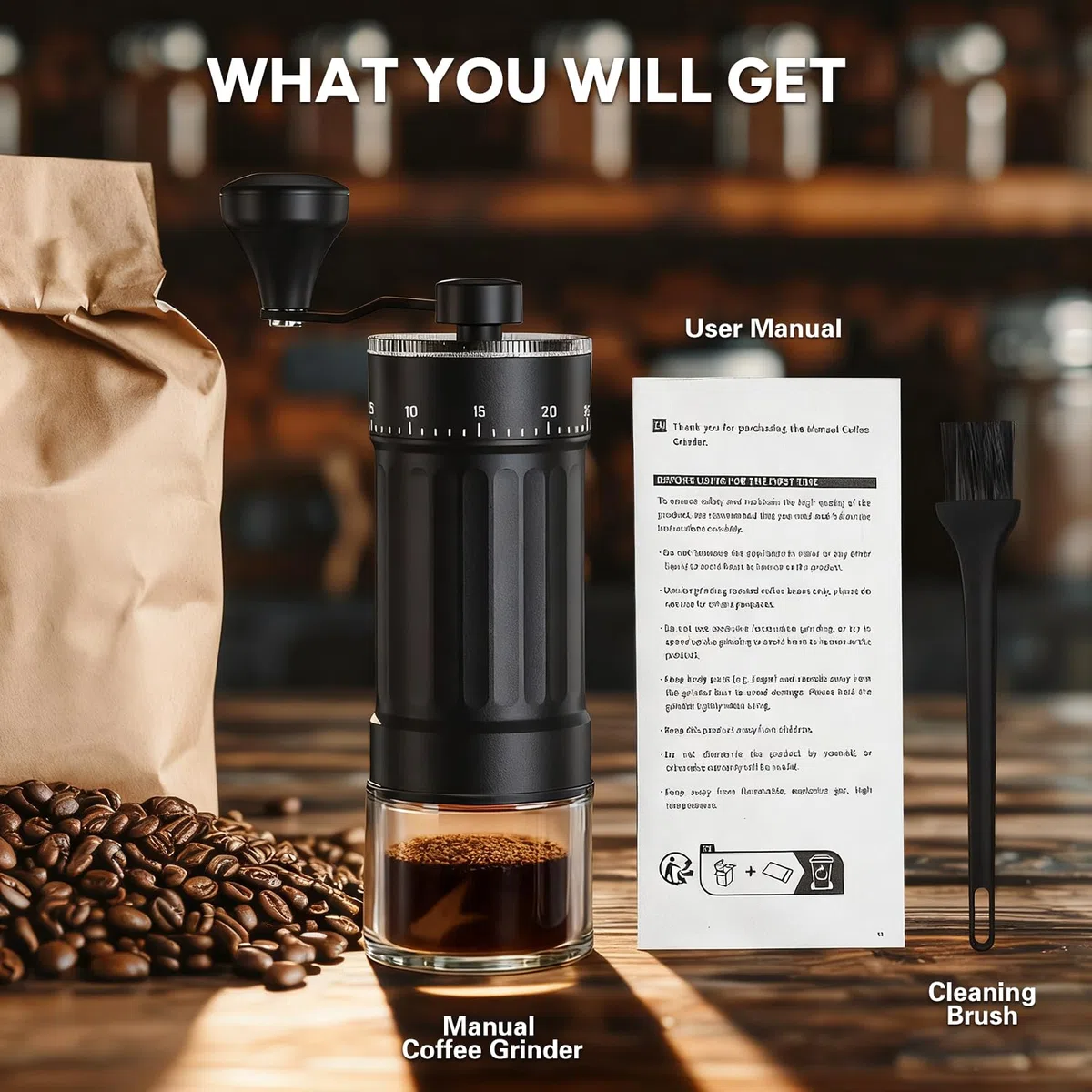 Molinillo de café manual, molinillo de café manual portátil con capacidad de 30g, 40 ajustes ajustables, muela cónica con mango ergonómico para Espresso, Pour Over y más