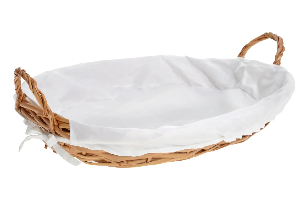HERSIG - Cesta Ovalada de Mimbre | Cesto Ovalado Decorativo con Forro y Asas - 60x40x10cm