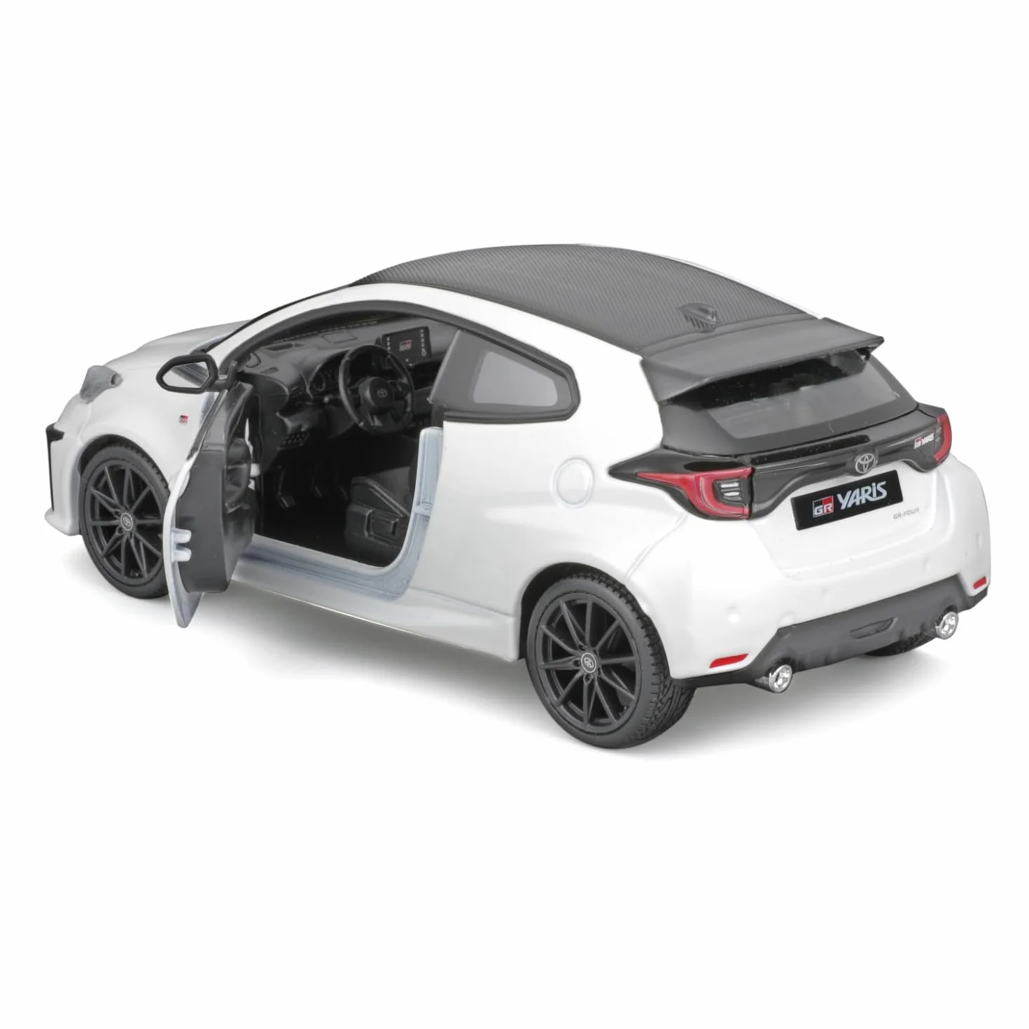 COLORBABY Burago Maqueta Coche Toyota GR Yaris, Escala 1:24, Diseño aerodinámico en Rojo o Blanco, Fabricado en Die-Cast Metal, Puertas de Apertura Manual, Interior detallado (78126)