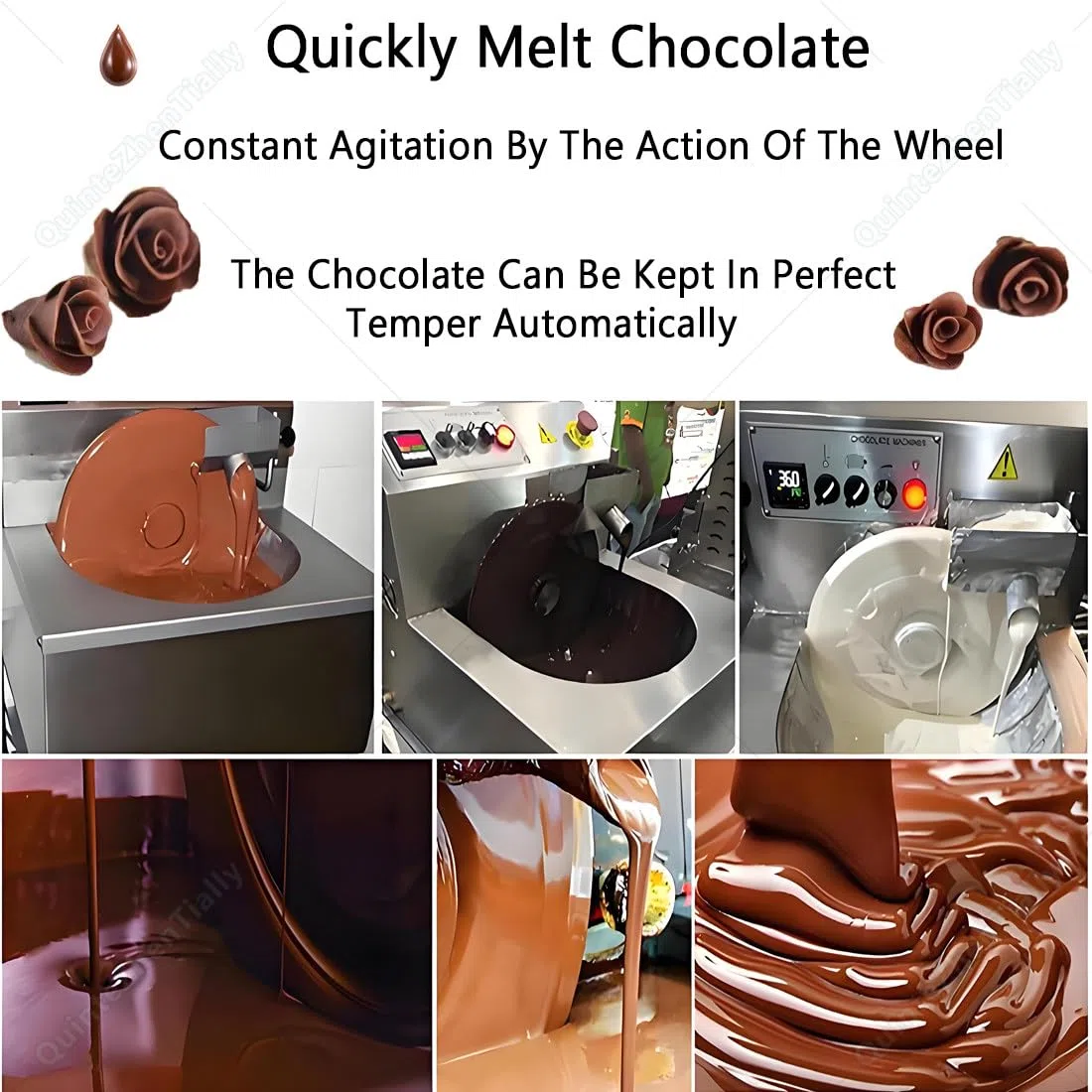 Máquina de templado de chocolate comercial, derretidor eléctrico con velocidad ajustable 38-55 RPM, acero inoxidable, para revestimiento uniforme, moldeado, panaderías, dulces