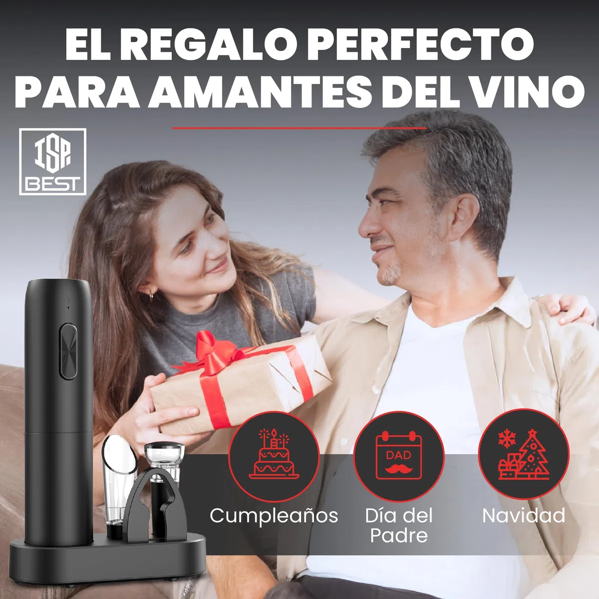Sacacorchos Eléctrico Profesional 7 en 1 |Set de Vino Premium | Abridor de Vino Automático con Aireador + Vertedor + 2 Tapones Vacío | Regalos para Hombres | USB Recargable (Versión 2025)