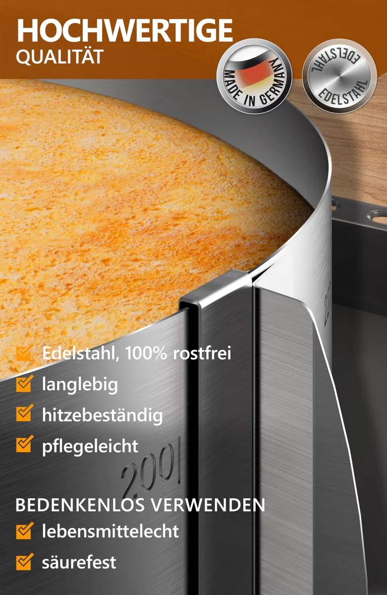4smile Molde para tarta - Tartas de ensueño para cualquier ocasión - Molde redondo de acero inoxidable ajustable mediante pinzas - Altura: 8,5 cm – Made in Germany