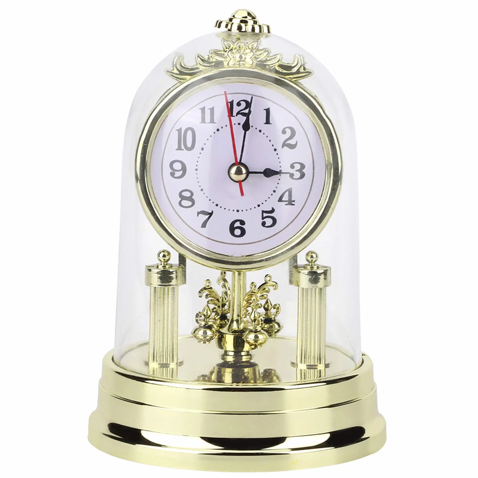 Reloj de mesa, reloj de escritorio que no hace tictac, reloj de sala de estar de estilo retro europeo, reloj de mesa silencioso alimentado por pilas, decoración de interiores, dorado